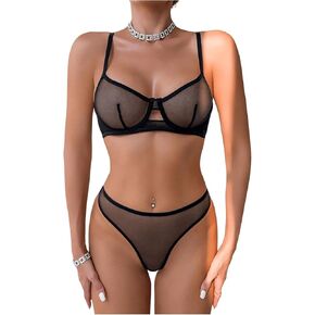 Milumia Women's Leopard Lingerie Sets Cheetah See Through Mesh Bra and Panty 2 Piece