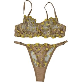 Sheer Flowery Embroidery Underwire Bra and Underwear Panty Matching Set Lingerie For Women…