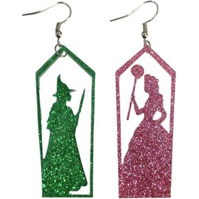 Cute Pair of Good Witch, Bad Witch Earrings for Women. Fun Pair of Wicked Witch Earrings for Women. Glinda Style Earrings for Women. Green Crystal Shaped Earrings for Women. Witch/ Glinda Earrings for Women.