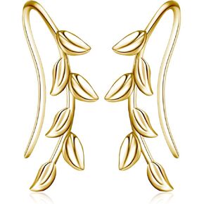 leaf earrings Ear Climber Crawler Cuff Sterling Silver Wrap Earrings for Women