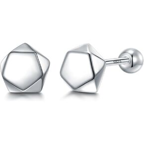CHIC & ARTSY 925 Sterling Silver Stud Earrings | Dainty Screw Stud Earrings | Tiny Love Knot/Circle/Pentagon Earrings for Women