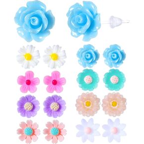 8 Pairs Plastic Earrings Flowers Studs Plastic Earrings for Sensitive Ears Flower Plastic Post Earrings for Women
