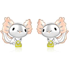 Hypoallergenic 925 Sterling Silver Animals Stud Earrings-Dinosaur Lion Squirrel Giraffe Unicorn Otter Cat Pig Panda Axolotl Bunny Penguin Earrings for Young Ones