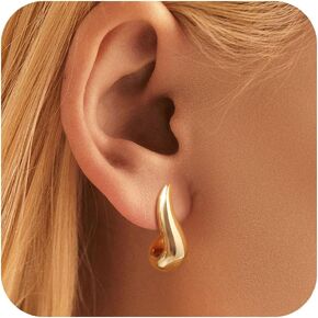 Women's Gold Studs Earrings - 14K Gold Plated Studs Chunky Earring,Stainless Steel Statement Earring,Hypoallergenic Ear Rings Trendy Jewelry,Christmas Valentine's Day Birthday Gifts for Her Girlfriend in Kuwait