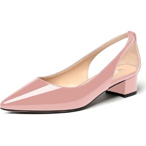 MERRORI Women's Slip On Patent Pointed Toe Solid Block Chunky Low Heel Pumps Shoes 1.5 Inch