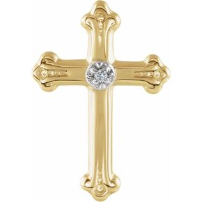Solid 14k White and Yellow Gold Two Tone 15x10.5mm .005 CT Diamond Cross Crucifix Lapel Pin