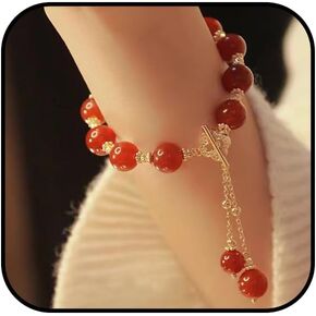 Vintage Red Beaded Bracelet for Women Maple Leaf Fall Bracelet Natural Red Jade Stretch Bracelet Gold Stretch Bracelet OT Clasp Bracelet Thanksgiving Autumn Jewelry