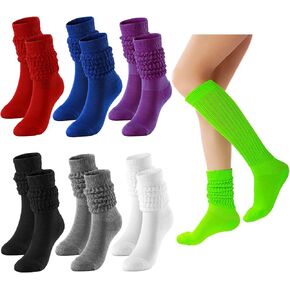 Slouch Socks for Women, 7 Pairs Slouch Socks, Soft Cotton Retro Scrunch Socks, Colored Long Scrunch Knee High Socks, 7 Colors