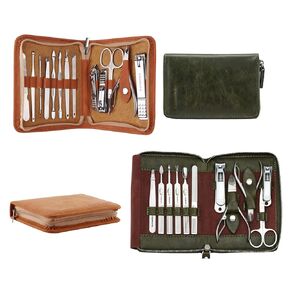 FAMILIFE F03 Manicure Set, Pedicure Kit Nail Clipper Set 13pcs Professional Men Grooming Kit and 11 in 1 Stainless Steel Mens Manicure Kit Leather Pedicure Tools Kit Grooming Kit with Travel Case Box