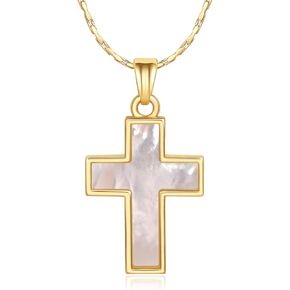 Gold Plated Cross Necklace - Natural Mother of Pearl Cross Necklace for women