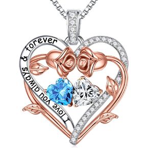 MOOSEA Rose Heart Moissanite Necklace Gifts for Women - S925 Sterling Silver Birthstone Moissanite Necklace 0.8ct D Color VVS1 Clarity, Anniversary Valentines Birthday Gifts for Wife Women Her