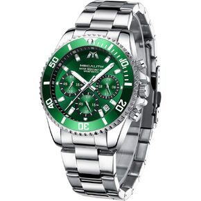 MEGALITH Mens Watches Stainless Steel Waterproof Analog Quartz Fashion Business Chronograph Watch for Men, Auto Date