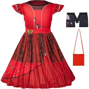 Red Costume for Girls Kids Rise Red Princess Party Dress up Includes Gloves & Bags Halloween Role Play Clothes for 4-9Y