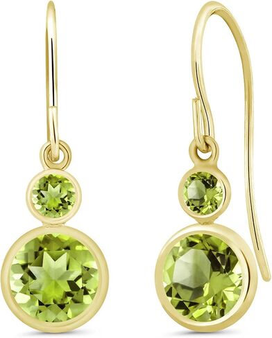 Gem Stone King 14K Yellow Gold Green Peridot Drop Dangle Earrings For Women (2.04 Cttw, Gemstone August Birthstone, Round 6MM and 3MM) in Saudi Arabia