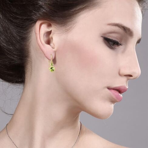 Gem Stone King 14K Yellow Gold Green Peridot Drop Dangle Earrings For Women (2.04 Cttw, Gemstone August Birthstone, Round 6MM and 3MM) in Saudi Arabia