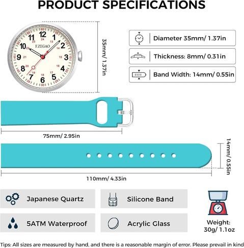 Nurse Watch for Medical Doctor Professionals Student Easy Read Dial with Luminous 24 Hours Red Second Soft Thin Silicone Band 50M Waterproof in Saudi Arabia