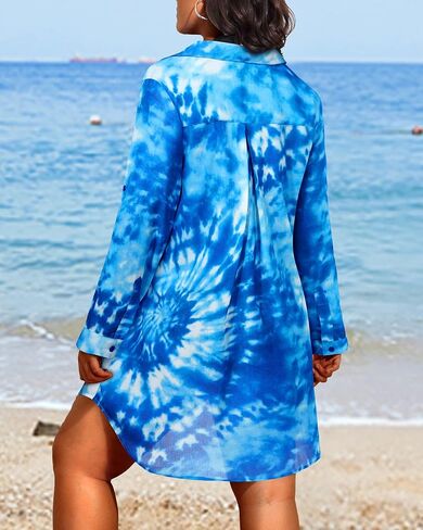 Pinup Fashion Womens Plus Size Swimwear Cover Ups Button Down Beach Long Sleeve Bathing Bikini Shirt Coverup in Saudi Arabia