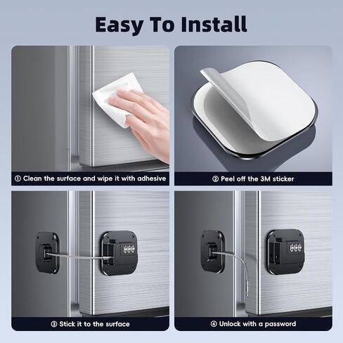 Child Proof Fridge Door Lock with Adhesive, Refrigerator Door Lock with Code for Kids and Pets, Self Adhesive Combination Latch for Freezer, Cabinets, Drawers, Air Oven, Windows (Patent) in Saudi Arabia