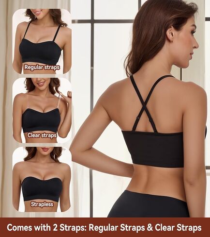 Lemorosy Women's Wireless Bandeau Bra Multiway Convertible Bralette Seamless Non-Slip Comfortable Strapless Tube Top Bra in Saudi Arabia
