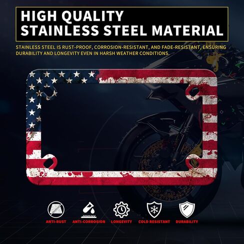 Motorcycle American Flag Blood Spatter License Plate Frame Stainless Steel Material Funny Motorbike License Plate Holder Motorcycle Accessories 7" X 4" Inch in Kuwait