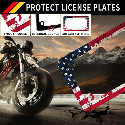 Motorcycle American Flag Blood Spatter License Plate Frame Stainless Steel Material Funny Motorbike License Plate Holder Motorcycle Accessories 7" X 4" Inch in Kuwait