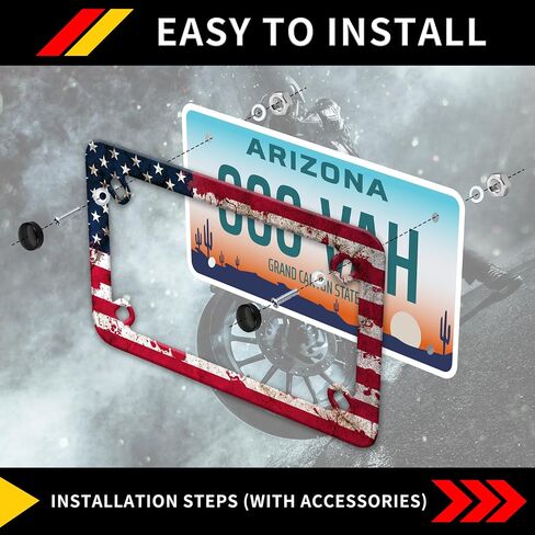 Motorcycle American Flag Blood Spatter License Plate Frame Stainless Steel Material Funny Motorbike License Plate Holder Motorcycle Accessories 7" X 4" Inch in Kuwait