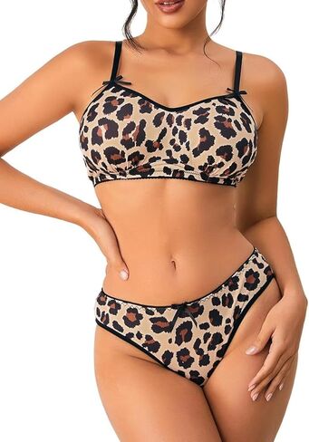 MakeMeChic Women's 2 Piece Lingerie Sets Leopard Print Bow Knot Bra and Panty Set in Saudi Arabia
