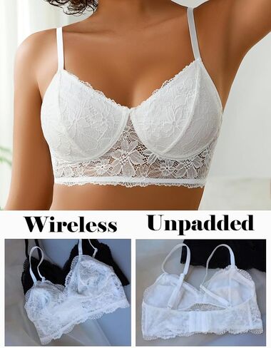 Avidlove Lace Bra Sexy Bralettes Womens Wireless Balconette Bras Half Cups Double-Layered Soft in Kuwait