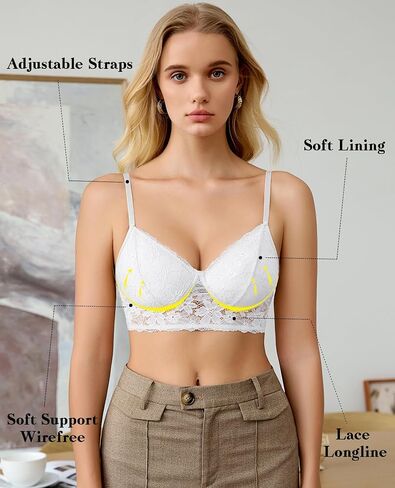 Avidlove Lace Bra Sexy Bralettes Womens Wireless Balconette Bras Half Cups Double-Layered Soft in Kuwait