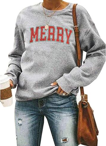 Merry Christmas Sweatshirt Women Merry Graphic Letter Printed Crewneck Pullover Xmas Tops in Saudi Arabia