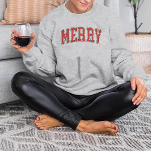 Merry Christmas Sweatshirt Women Merry Graphic Letter Printed Crewneck Pullover Xmas Tops in Saudi Arabia