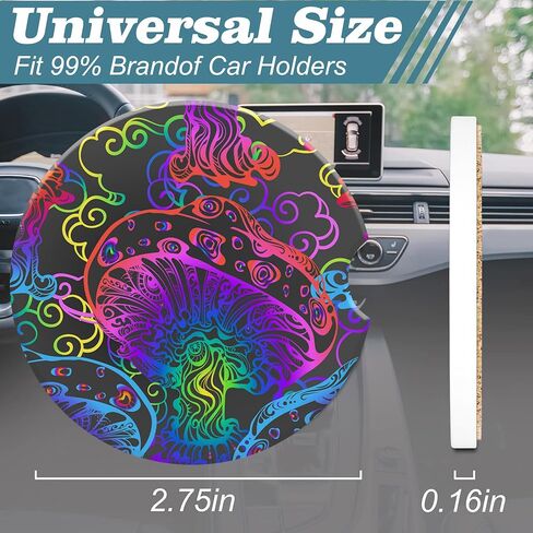 Vintage 80s Style Car Cup Holder Coaster, Car Coasters for Cup Holder, 2 Pack Retro Memphis Fashion Anti-Slip Absorbent Ceramic Car Cup Coasters with Finger Notch Cork Base for Women Men 2.56" in Kuwait