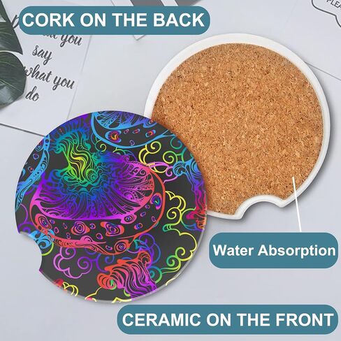 Vintage 80s Style Car Cup Holder Coaster, Car Coasters for Cup Holder, 2 Pack Retro Memphis Fashion Anti-Slip Absorbent Ceramic Car Cup Coasters with Finger Notch Cork Base for Women Men 2.56" in Kuwait