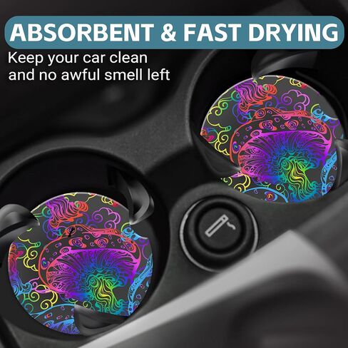 Vintage 80s Style Car Cup Holder Coaster, Car Coasters for Cup Holder, 2 Pack Retro Memphis Fashion Anti-Slip Absorbent Ceramic Car Cup Coasters with Finger Notch Cork Base for Women Men 2.56" in Kuwait