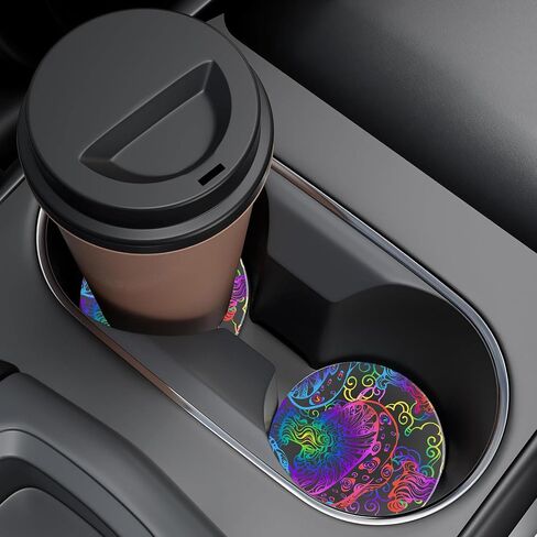 Vintage 80s Style Car Cup Holder Coaster, Car Coasters for Cup Holder, 2 Pack Retro Memphis Fashion Anti-Slip Absorbent Ceramic Car Cup Coasters with Finger Notch Cork Base for Women Men 2.56" in Kuwait