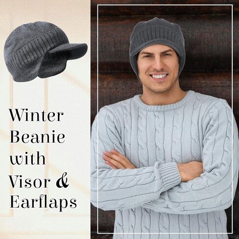 4 Pcs Winter Beanie Men Visor Hat with Earflaps Outdoor Knit Hat Thick Fleece Lined Ski Winter Hat for Men Women in Saudi Arabia