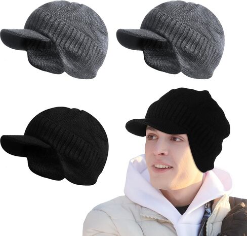 4 Pcs Winter Beanie Men Visor Hat with Earflaps Outdoor Knit Hat Thick Fleece Lined Ski Winter Hat for Men Women in Saudi Arabia