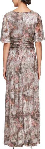 S.L. Fashions Women's Plus Size Long A-line Gown W/Flutter Sleeves & Ruched Waist, Wedding Guest, Party Dress in Kuwait