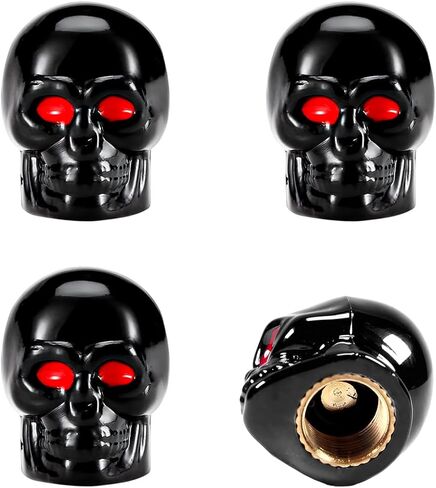4 PCS Skull Style Valve Caps, Copper Red-Eyed Skull Tire Valve Protection Cover with Rubber Ring, Decorative Wheel Valve Cover for Car Motorcycle Bicycle, Car Accessories (Black) in Kuwait