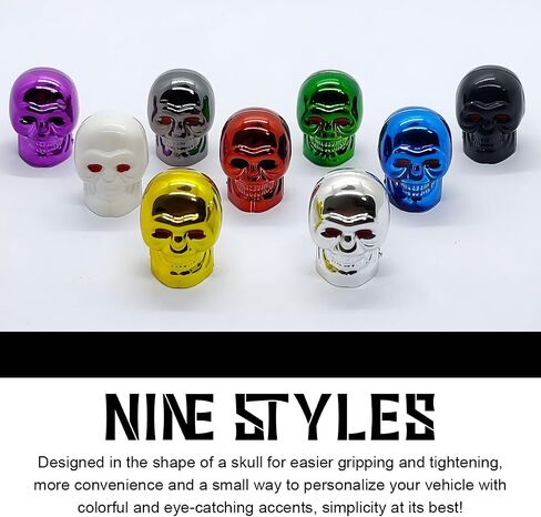 4 PCS Skull Style Valve Caps, Copper Red-Eyed Skull Tire Valve Protection Cover with Rubber Ring, Decorative Wheel Valve Cover for Car Motorcycle Bicycle, Car Accessories (Black) in Kuwait
