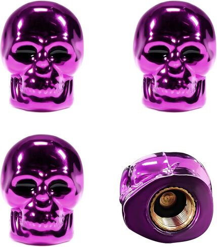4 PCS Skull Style Valve Caps, Copper Red-Eyed Skull Tire Valve Protection Cover with Rubber Ring, Decorative Wheel Valve Cover for Car Motorcycle Bicycle, Car Accessories (Black) in Kuwait
