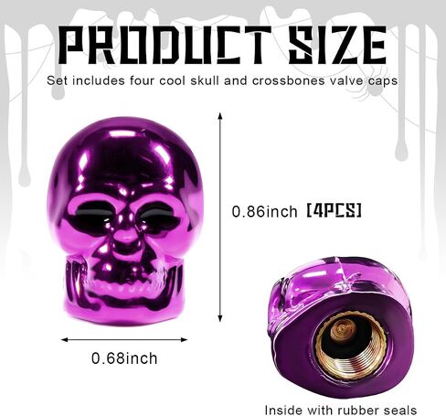 4 PCS Skull Style Valve Caps, Copper Red-Eyed Skull Tire Valve Protection Cover with Rubber Ring, Decorative Wheel Valve Cover for Car Motorcycle Bicycle, Car Accessories (Black) in Kuwait