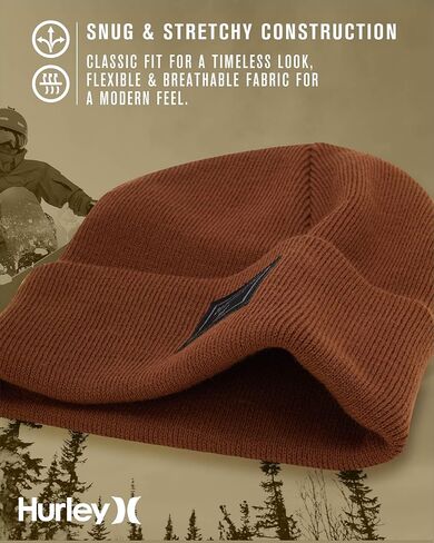 Hurley Men's Shifty Beanie - Lightweight Classic Double Layered Flat Knitted Bonnet Winter Hat for Men in Kuwait