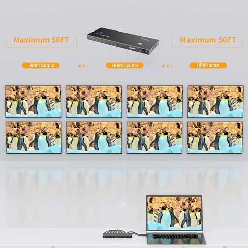 Slim 4K HDMI Splitter 1 in 4 Out w/USB C Cable, Arvitek HDMI Splitter 1x4 4K@30Hz for HDTV TV Monitor PS4 Fire Stick in Kuwait