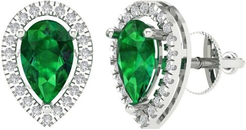 2.72 ct Brilliant Pear Cut Halo Studs Emerald 18K White Gold Desginer Affordable Earrings Screw back in Saudi Arabia