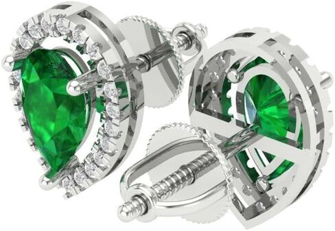 2.72 ct Brilliant Pear Cut Halo Studs Emerald 18K White Gold Desginer Affordable Earrings Screw back in Saudi Arabia