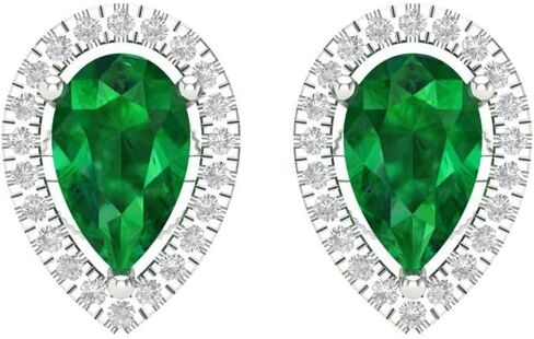 2.72 ct Brilliant Pear Cut Halo Studs Emerald 18K White Gold Desginer Affordable Earrings Screw back in Saudi Arabia