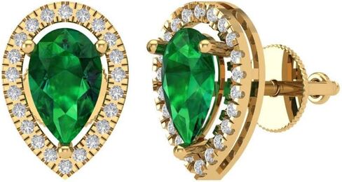 2.72 ct Brilliant Pear Cut Halo Studs Emerald 18K White Gold Desginer Affordable Earrings Screw back in Saudi Arabia