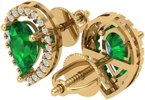 2.72 ct Brilliant Pear Cut Halo Studs Emerald 18K White Gold Desginer Affordable Earrings Screw back in Saudi Arabia