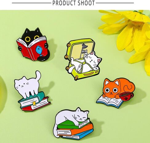Cute Reading Cat Enamel Brooch Pins Set, 5PCS Cartoon Animals Badges Brooch Pins for Decor Backpacks Clothing Bags Jackets Accessories in Saudi Arabia